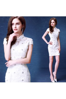 Organza, Chiffon High Collar Mini/Short Short Sleeve Sheath Dress with Sequins