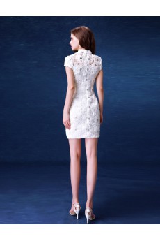 Organza, Chiffon High Collar Mini/Short Short Sleeve Sheath Dress with Sequins