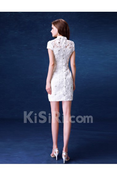 Organza, Chiffon High Collar Mini/Short Short Sleeve Sheath Dress with Sequins