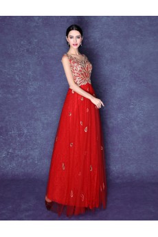 Lace, Organza V-neck Floor Length Sleeveless A-line Dress with Embroidered, Sequins