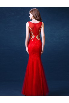 Lace, Chiffon, Tulle V-neck Floor Length Sleeveless Mermaid Dress with Embroidered, Rhinestone