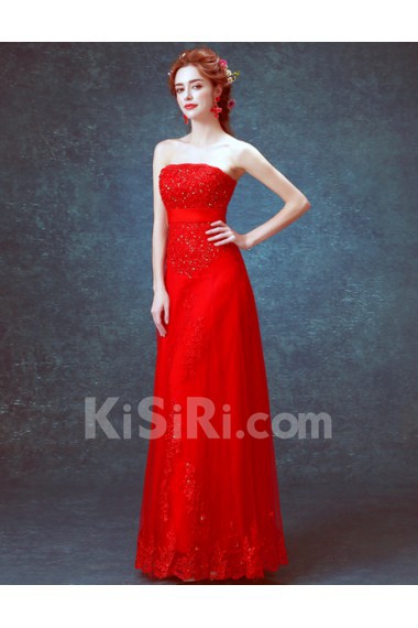 Lace Strapless Floor Length Sleeveless A-line Dress with Sequins