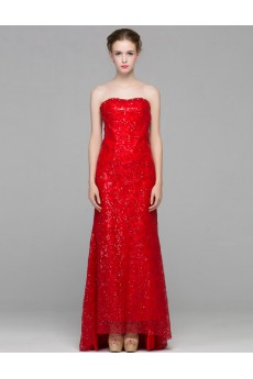 Tulle Strapless Sweep Train Sleeveless Sheath Dress with Sequins, Beads