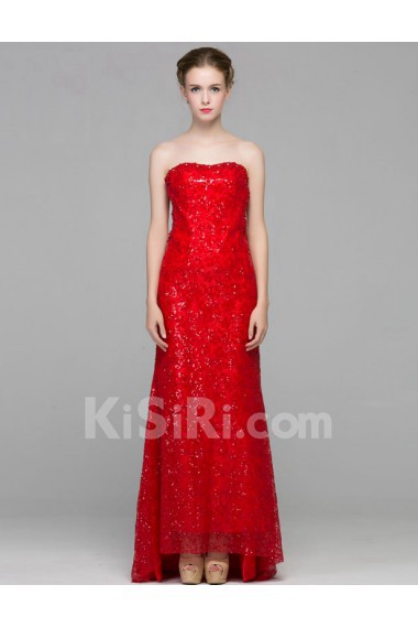 Tulle Strapless Sweep Train Sleeveless Sheath Dress with Sequins, Beads