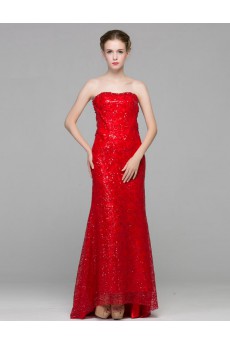 Tulle Strapless Sweep Train Sleeveless Sheath Dress with Sequins, Beads