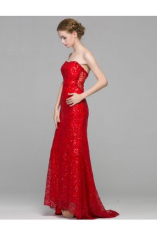 Tulle Strapless Sweep Train Sleeveless Sheath Dress with Sequins, Beads