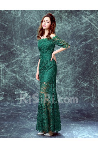 Lace Off-the-Shoulder Floor Length Half Sleeve Mermaid Dress with Embroidered