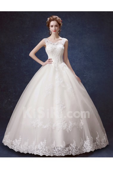 Lace, Organza Scoop Floor Length Sleeveless Ball Gown Dress with Embroidered, Sequins