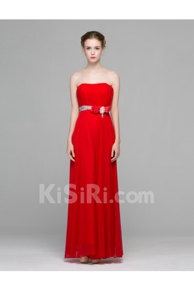 Chiffon Strapless Floor Length Sleeveless Sheath Dress with Sequins, Bow