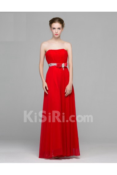 Chiffon Strapless Floor Length Sleeveless Sheath Dress with Sequins, Bow