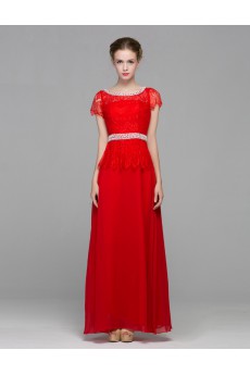 Chiffon Scoop Floor Length Cap Sleeve A-line Dress with Sequins, Beads