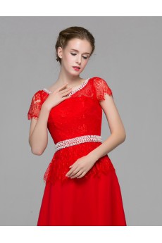 Chiffon Scoop Floor Length Cap Sleeve A-line Dress with Sequins, Beads