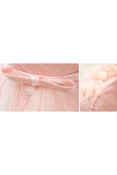 Lace, Tulle, Satin One-shoulder Mini/Short Sleeveless A-line Dress with Handmade Flowers, Bow