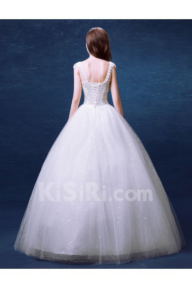 Lace, Organza V-neck Floor Length Sleeveless Ball Gown Dress with Rhinestone