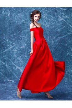 Satin Off-the-Shoulder Ankle-Length A-line Dress with Bow