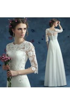 Lace, Tulle Jewel Floor Length Half Sleeve Sheath Dress with Embroidered, Rhinestone