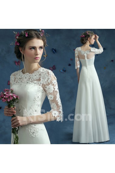 Lace, Tulle Jewel Floor Length Half Sleeve Sheath Dress with Embroidered, Rhinestone