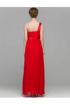 Chiffon One-shoulder Floor Length Sleeveless Sheath Dress with Rhinestone