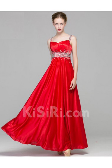 Satin Square Floor Length Sleeveless Sheath Dress with Sequins, Rhinestone