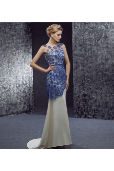 Lace Scoop Floor Length Sleeveless Mermaid Dress with Applique