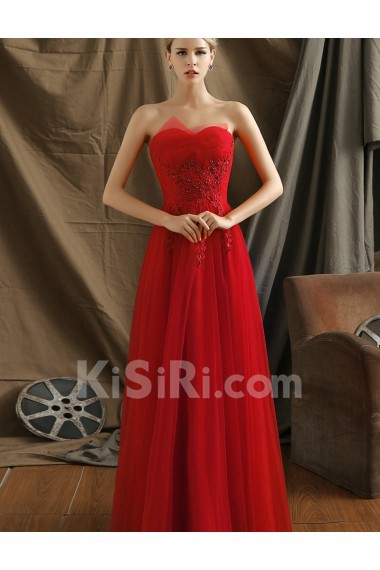 Tulle Scallop Floor Length Sleeveless A-line Dress with Rhinestone