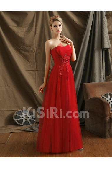 Tulle Scallop Floor Length Sleeveless A-line Dress with Rhinestone