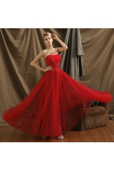 Tulle Scallop Floor Length Sleeveless A-line Dress with Rhinestone