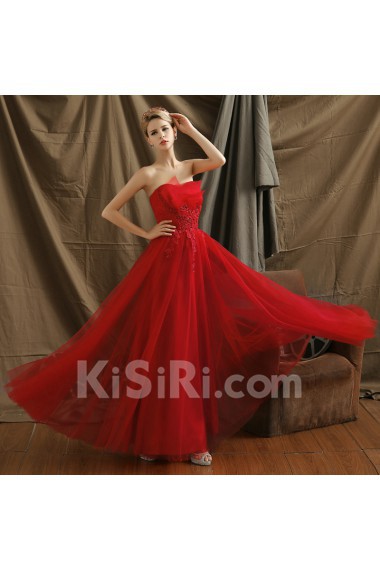 Tulle Scallop Floor Length Sleeveless A-line Dress with Rhinestone