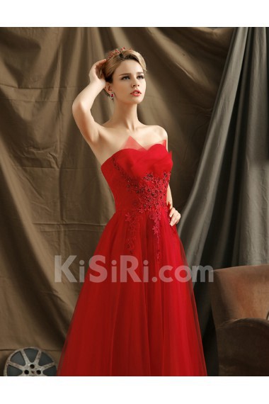 Tulle Scallop Floor Length Sleeveless A-line Dress with Rhinestone