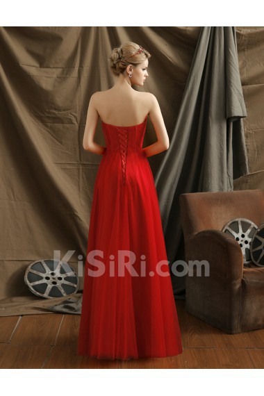 Tulle Scallop Floor Length Sleeveless A-line Dress with Rhinestone