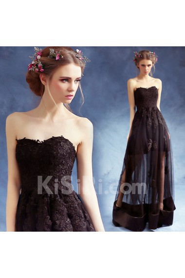 Lace, Tulle Sweetheart Floor Length Sleeveless A-line Dress with Embroidered