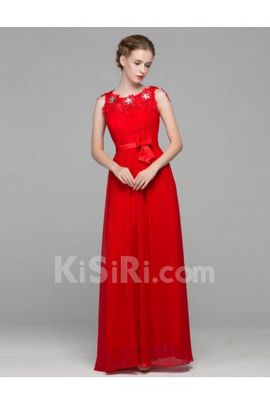 Organza, Lace, Satin Jewel Floor Length Sleeveless Sheath Dress with Rhinestone, Sash