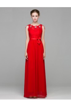 Organza, Lace, Satin Jewel Floor Length Sleeveless Sheath Dress with Rhinestone, Sash