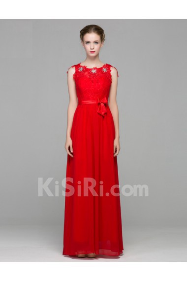 Organza, Lace, Satin Jewel Floor Length Sleeveless Sheath Dress with Rhinestone, Sash