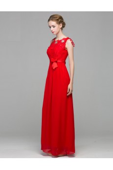 Organza, Lace, Satin Jewel Floor Length Sleeveless Sheath Dress with Rhinestone, Sash