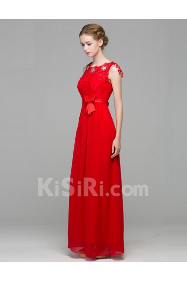 Organza, Lace, Satin Jewel Floor Length Sleeveless Sheath Dress with Rhinestone, Sash