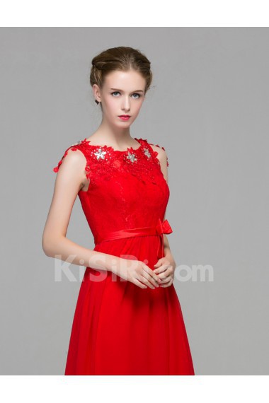 Organza, Lace, Satin Jewel Floor Length Sleeveless Sheath Dress with Rhinestone, Sash