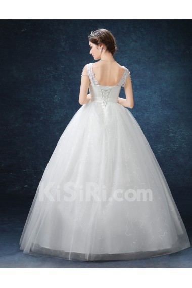 Organza Scoop Floor Length Cap Sleeve Ball Gown Dress with Lace, Beads