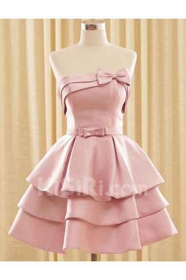 Satin Strapless Mini/Short Sleeveless Ball Gown Dress with Bow