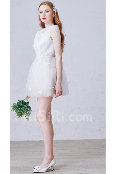 Tulle Asymmetrical Mini/Short Sleeveless A-line Dress with Bow