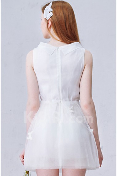 Tulle Asymmetrical Mini/Short Sleeveless A-line Dress with Bow