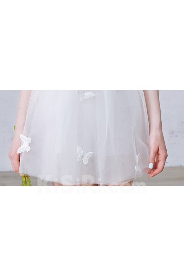 Tulle Asymmetrical Mini/Short Sleeveless A-line Dress with Bow