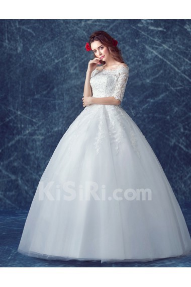 Tulle, Lace Off-the-Shoulder Floor Length Half Sleeve Ball Gown Dress with Sequins