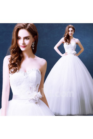 Lace, Organza Sweetheart Floor Length Sleeveless Ball Gown Dress with Rhinestone