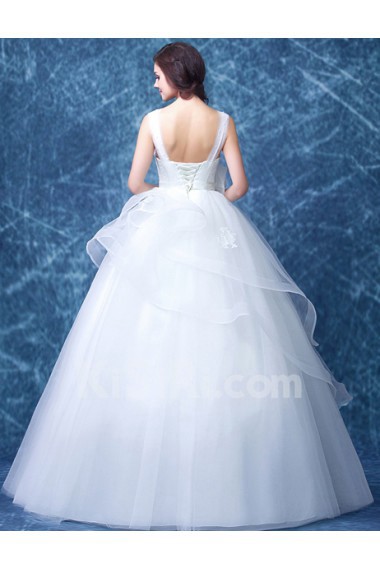 Organza Square Floor Length Sleeveless Ball Gown Dress with Bow