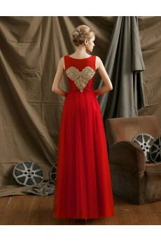 Tulle Bateau Floor Length Sleeveless A-line Dress with Embroidered