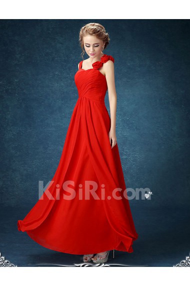 Chiffon, Lace Sweetheart Floor Length Sleeveless Sheath Dress with Handmade Flowers