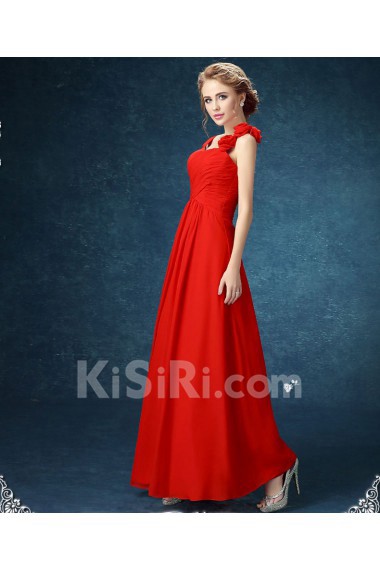 Chiffon, Lace Sweetheart Floor Length Sleeveless Sheath Dress with Handmade Flowers