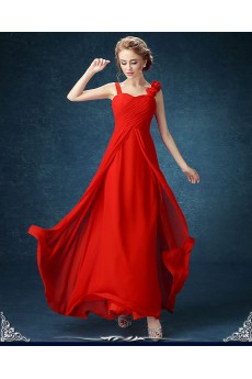 Chiffon, Lace Sweetheart Floor Length Sleeveless Sheath Dress with Handmade Flowers