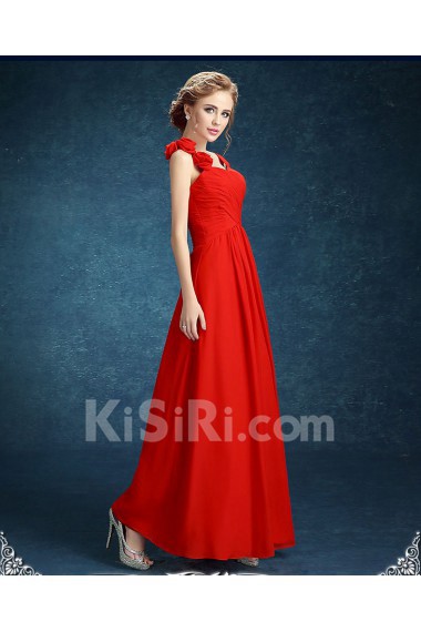 Chiffon, Lace Sweetheart Floor Length Sleeveless Sheath Dress with Handmade Flowers